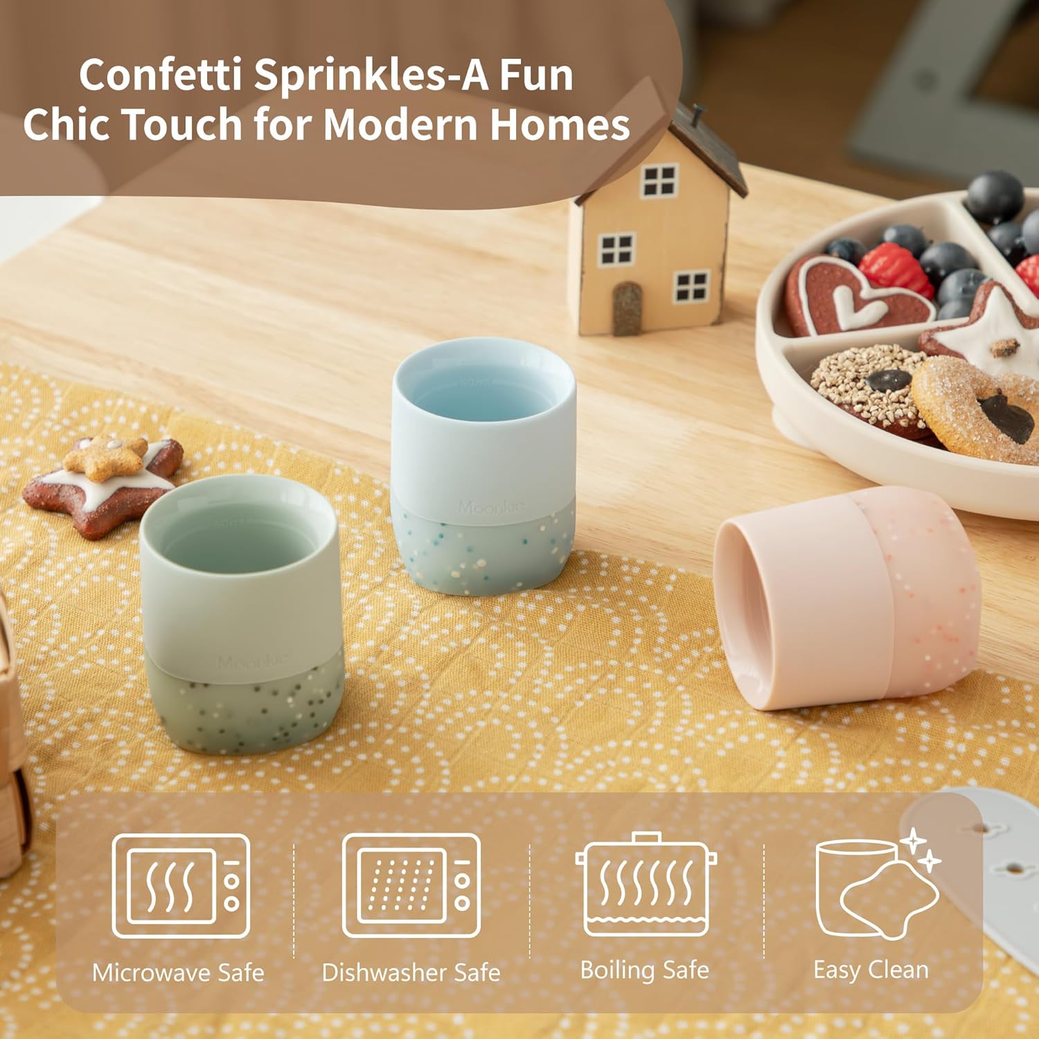 Moonkie Silicone Baby Cups 4 Months 2 oz 2 Pack Confetti