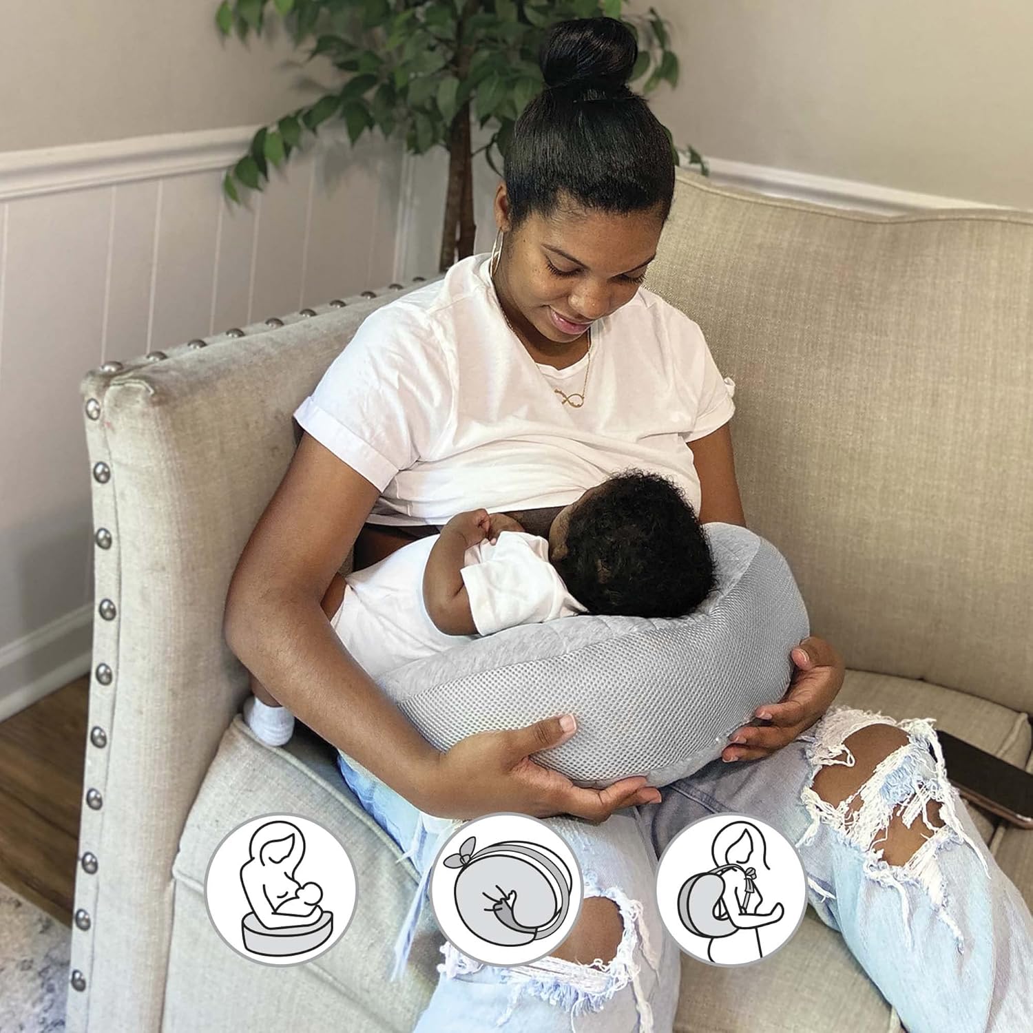 Boppy Anywhere Travel Nursing Pillow Soft Gray