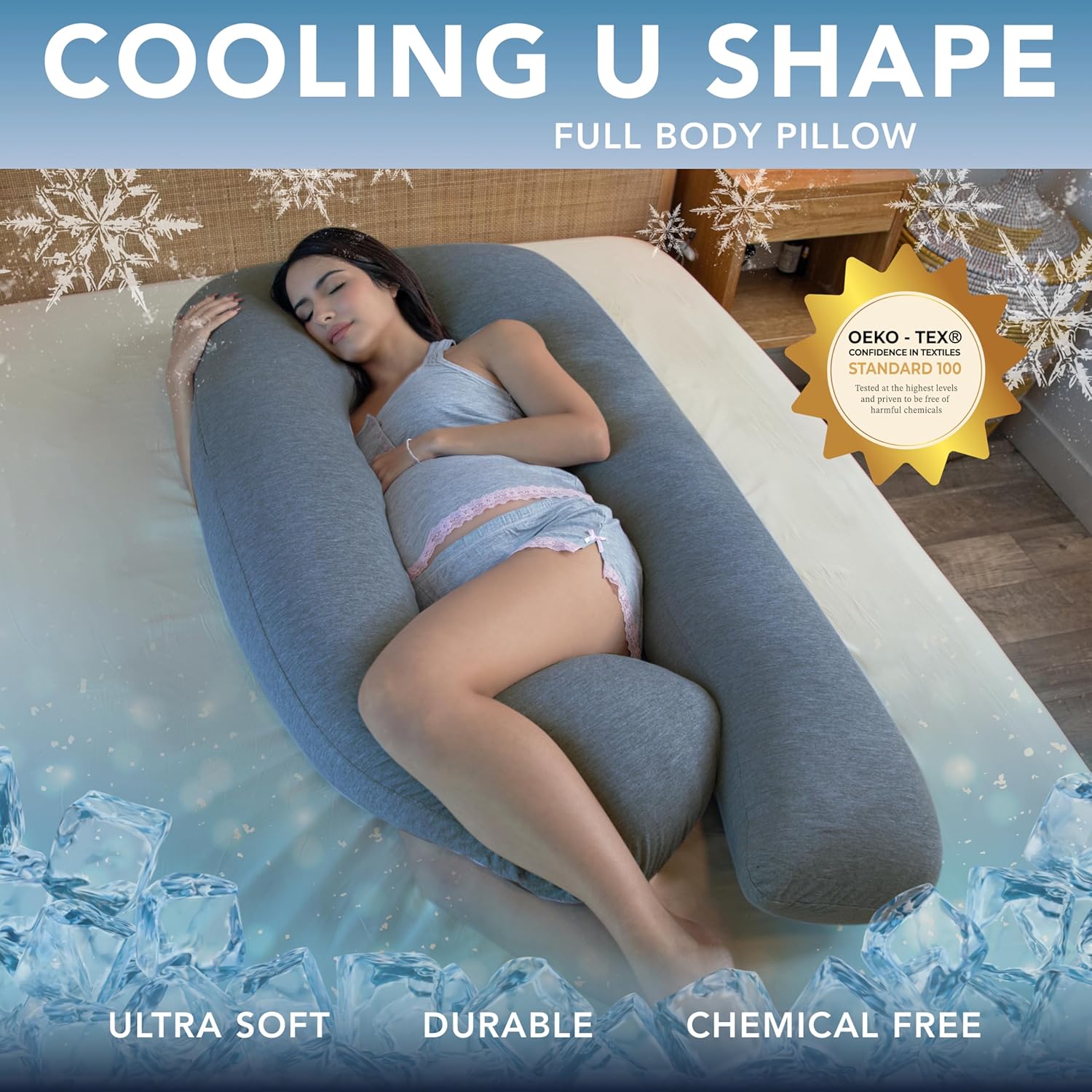 Pharmedoc U-Shape Pregnancy Pillow with Cooling Cover