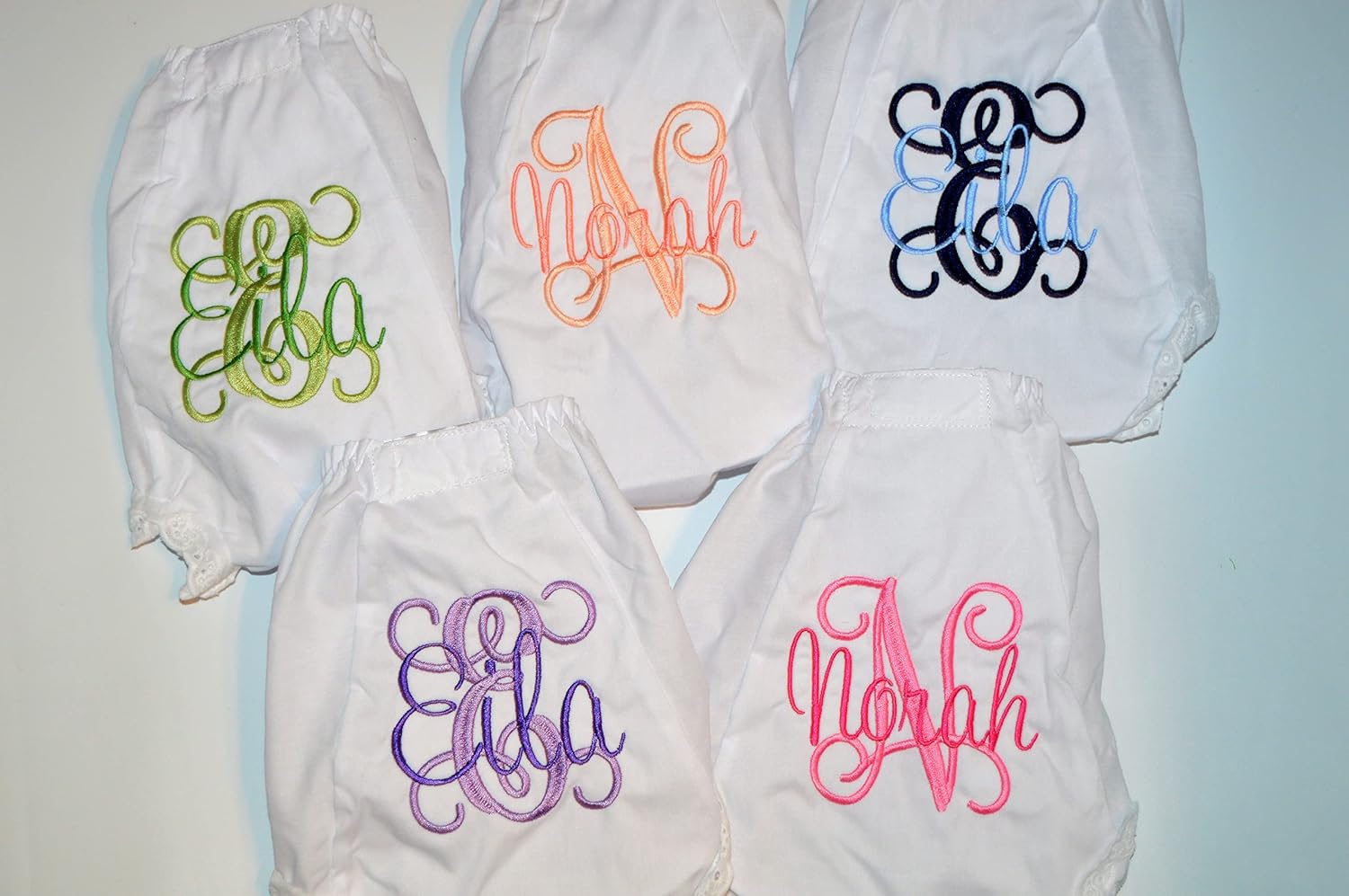Personalized Baby Bloomer with Curly Initial Embroidery 1