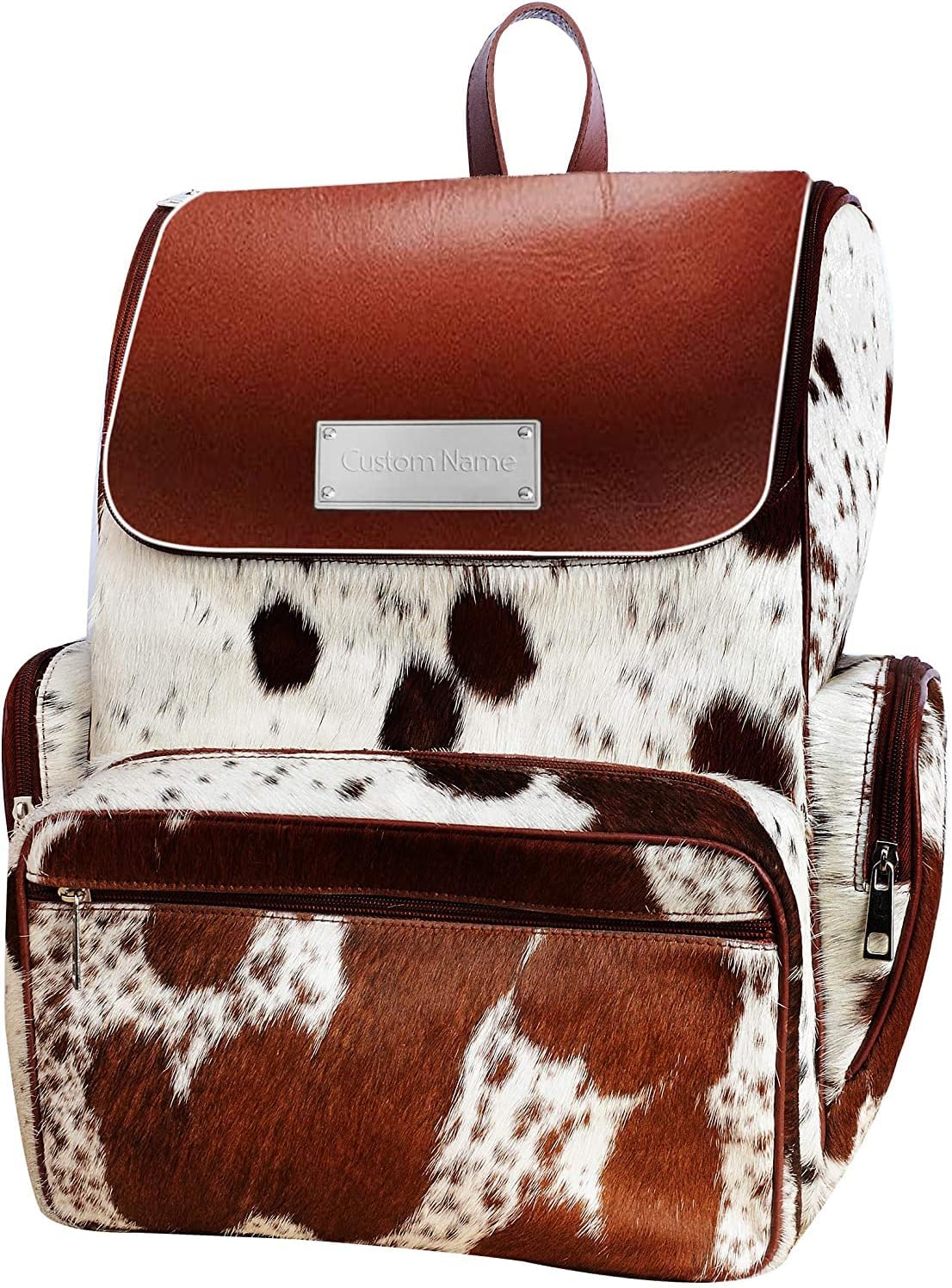 UGFashions Cowhide Diaper Bag Backpack Brown White