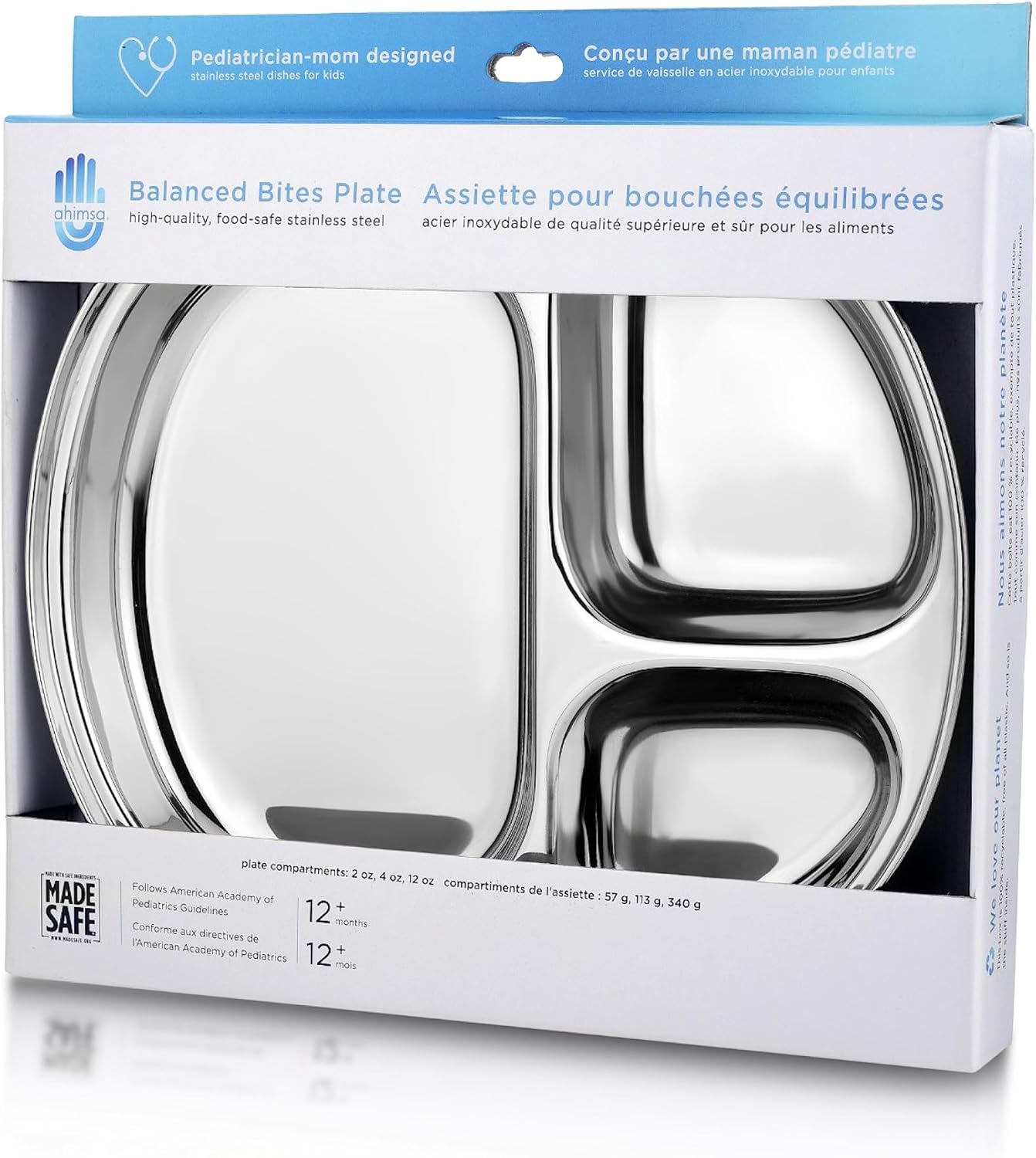 Ahimsa Stainless Steel Toddler Plates - BPA Free Non Toxic 3 Sections