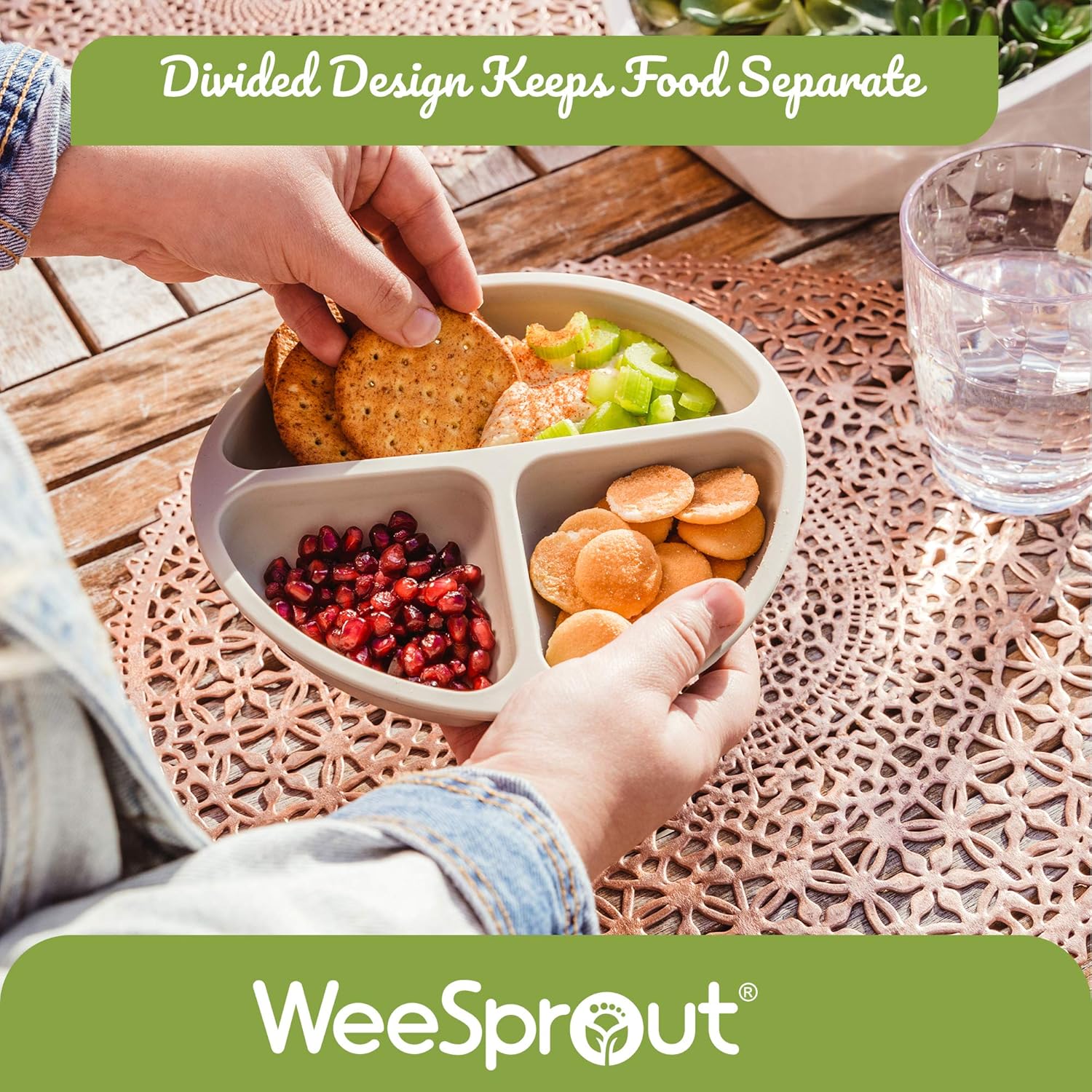 WeeSprout 3-Pack Silicone Plates with Lids for Babies Toddlers