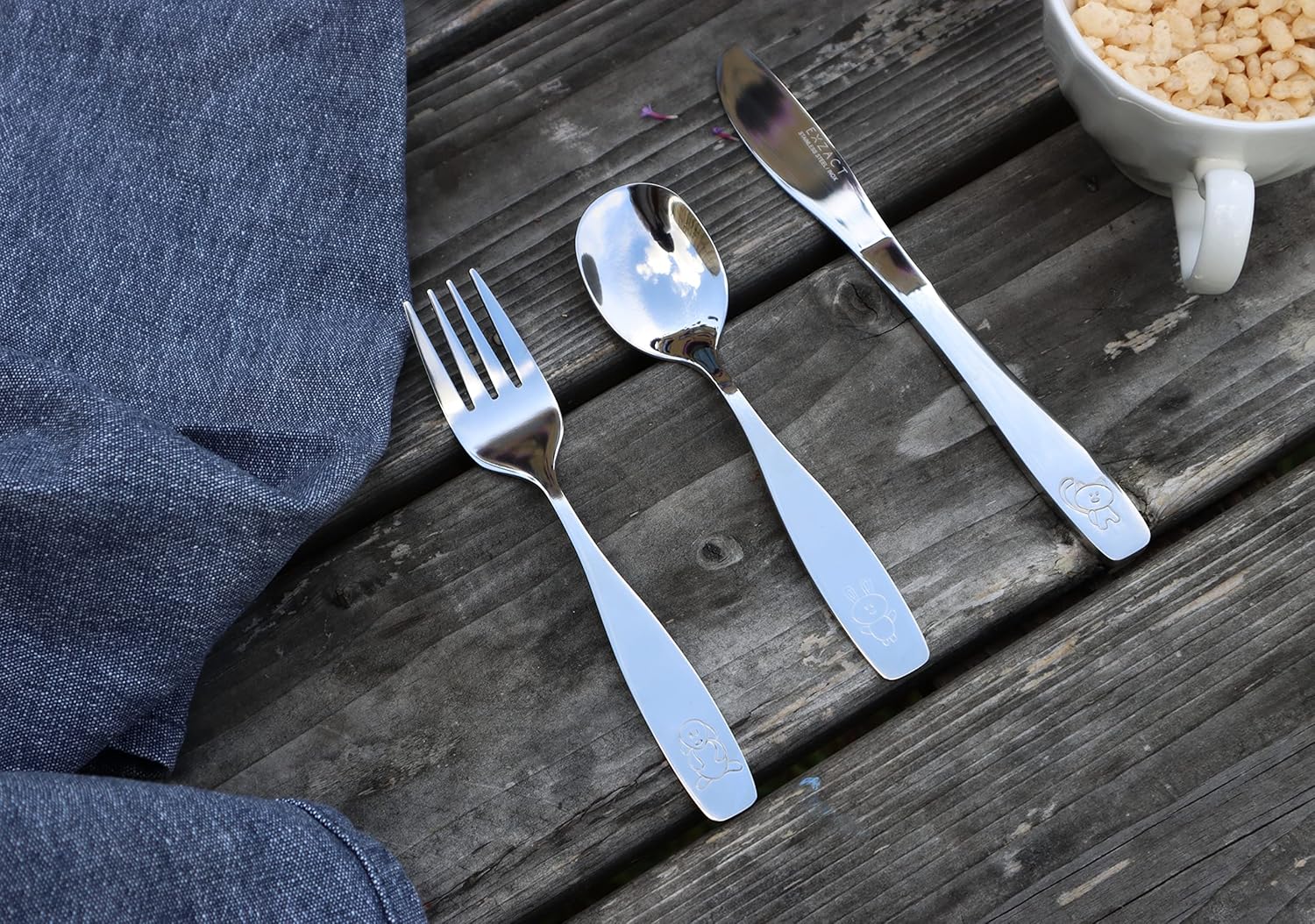 Exzact Kids 9pcs Flatware Set with Animal Engraving