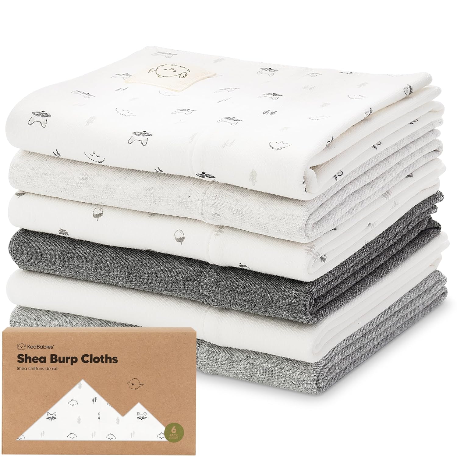 KeaBabies Organic Burp Cloths 6-Pack Neutrals