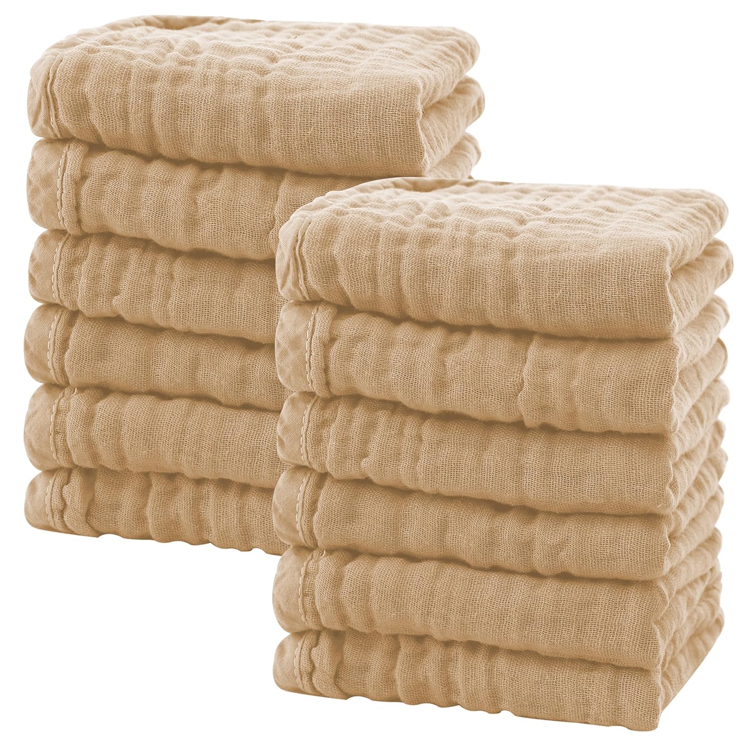 SWEET DOLPHIN 12 Pack Soft Baby Muslin Washcloths - 10x10 Brown