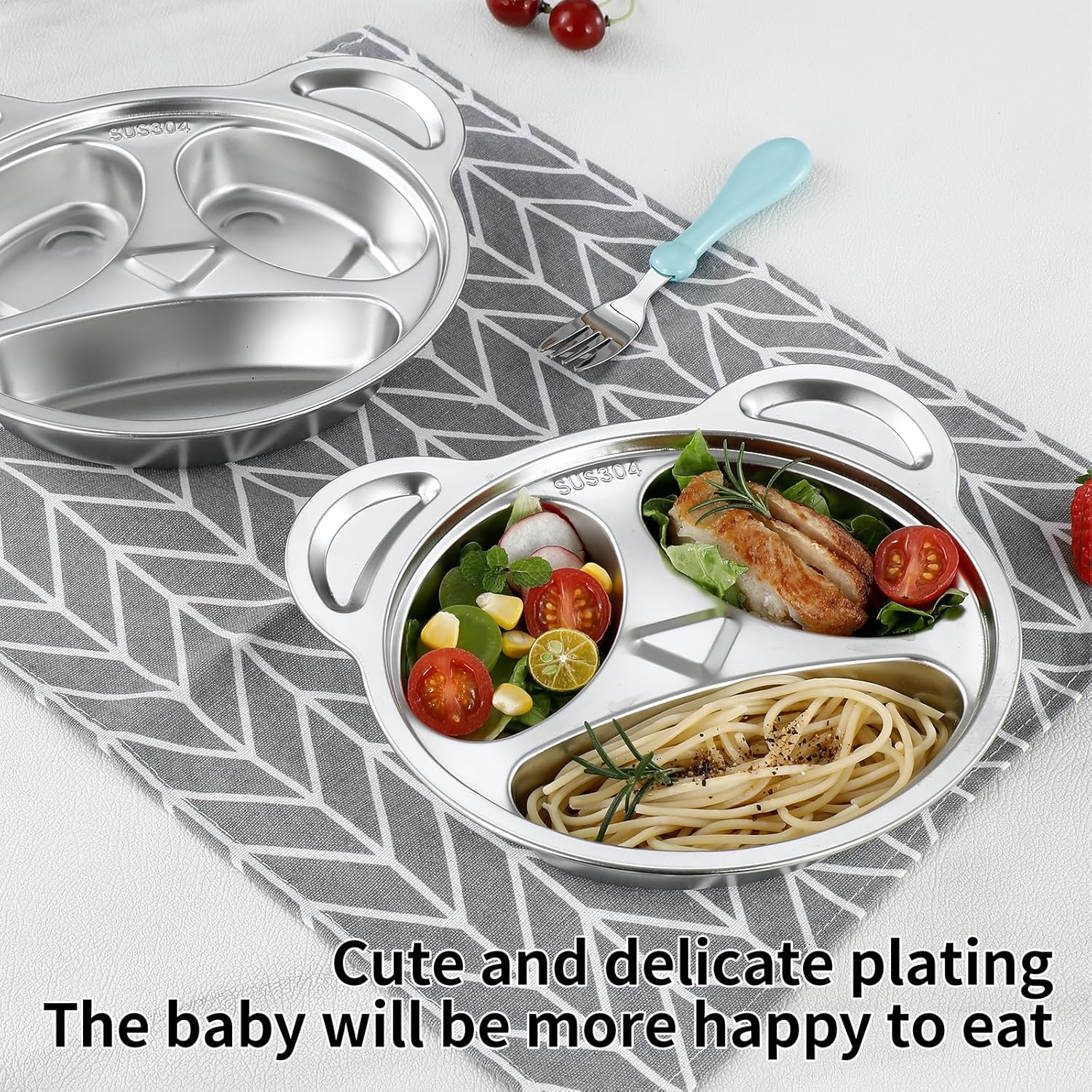 YLARMY Set of 4 Stainless Steel Divided Plates and Utensils for Kids