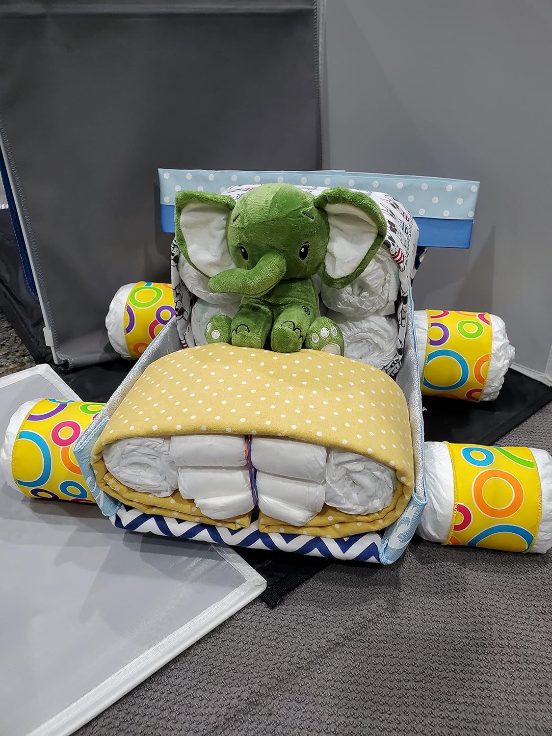 Cotton Racecar Diaper Cake with Polka Dots