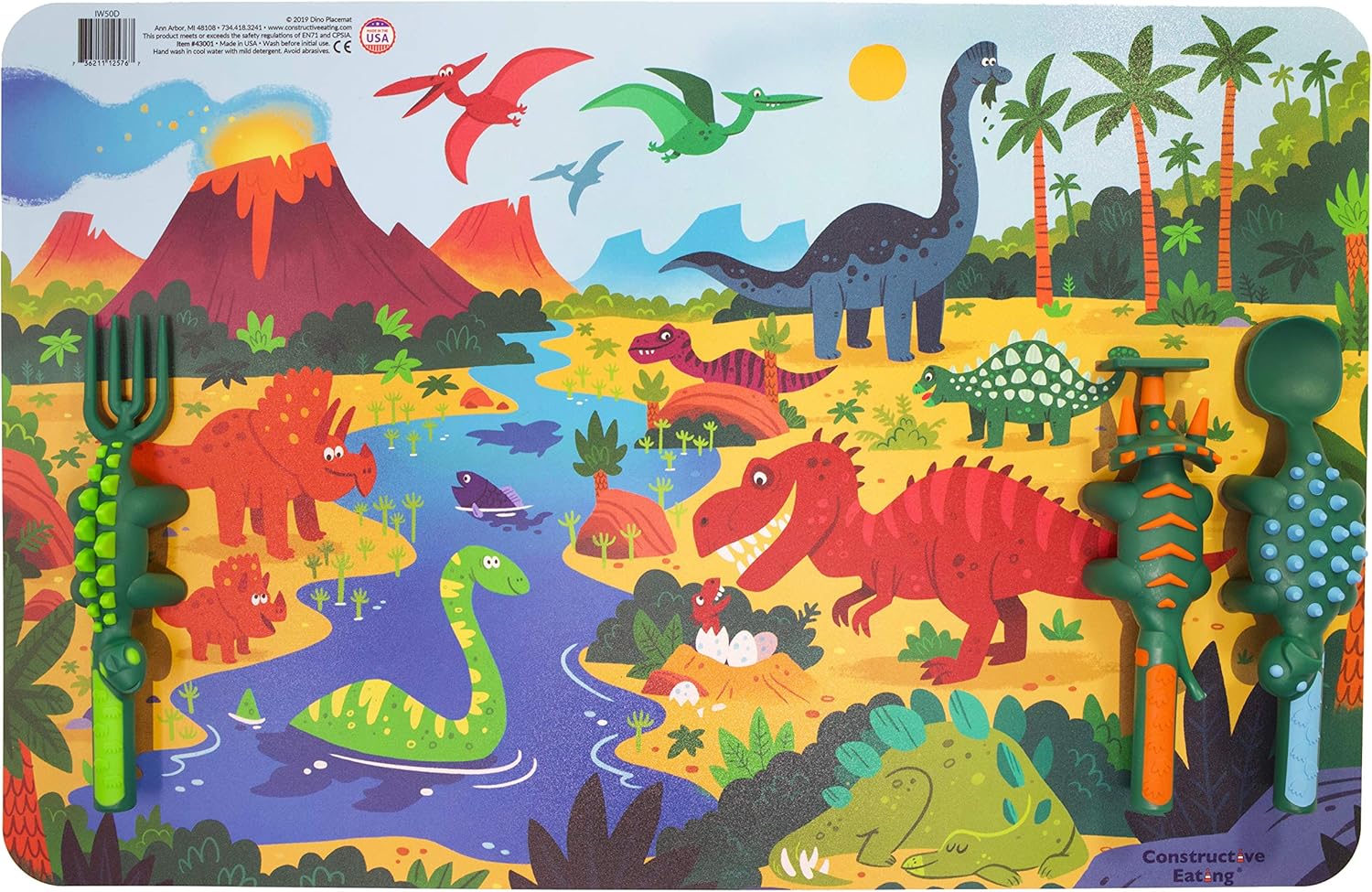 Constructive Eating Dino Toddler Utensils Placemat Set