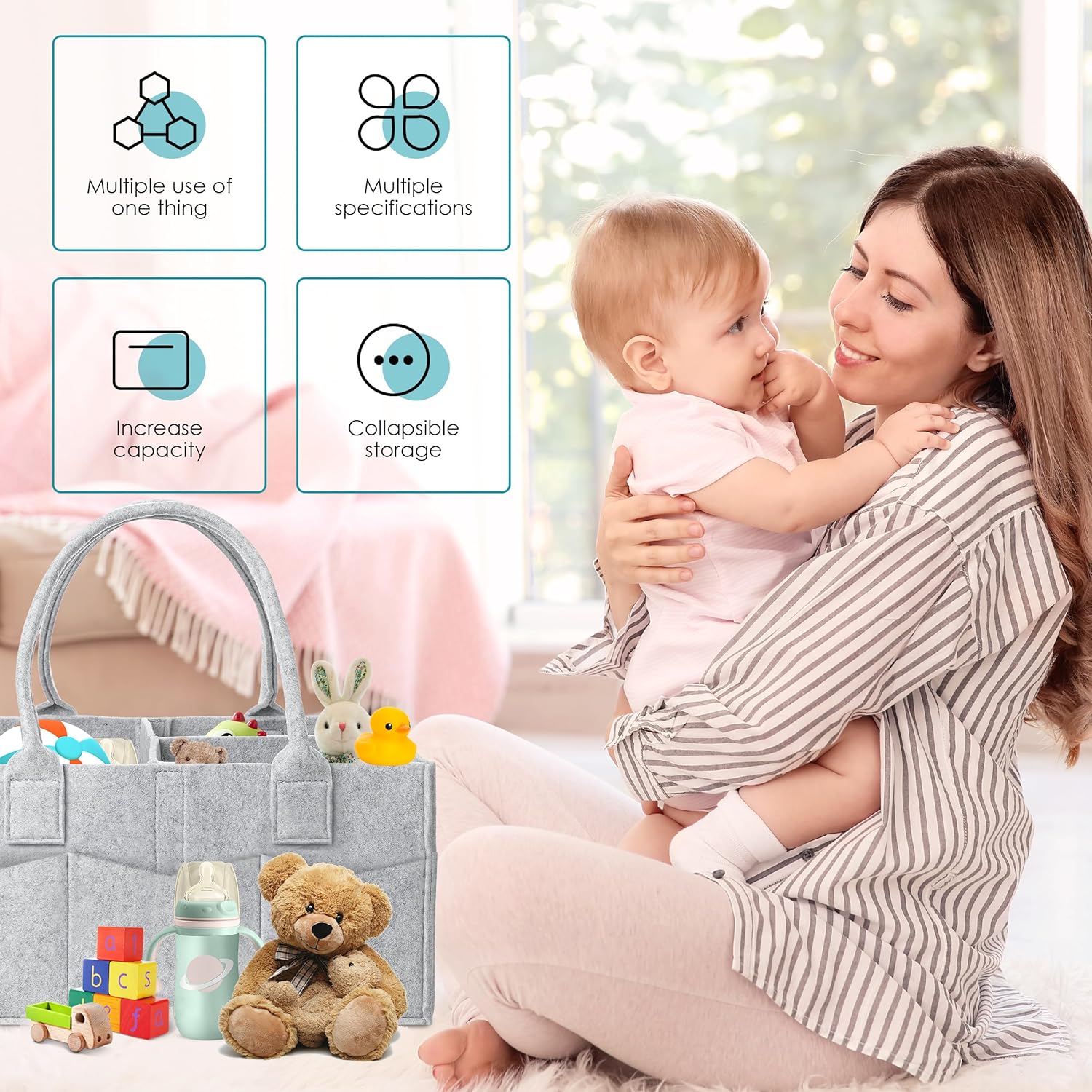 Cute Castle 2 Pack Diaper Caddy Organizer - Grey 1
