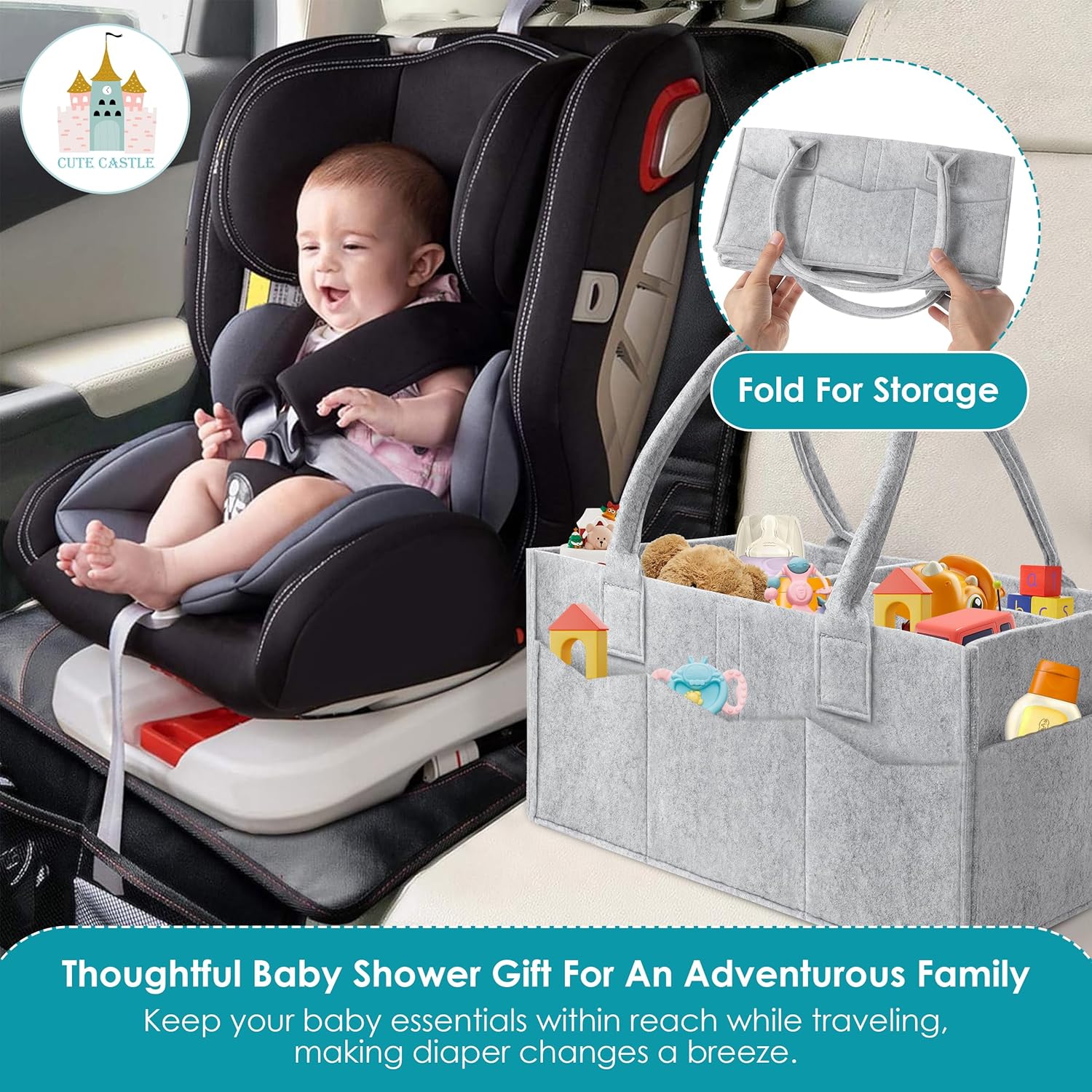 Cute Castle 2 Pack Diaper Caddy Organizer - Grey 1