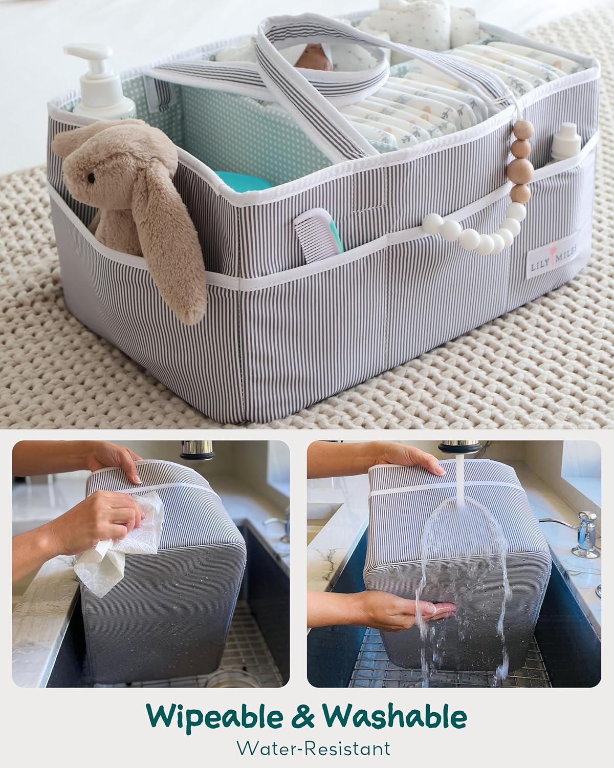 Lily Miles Diaper Caddy - Large Organize Tote for Newborn Essentials
