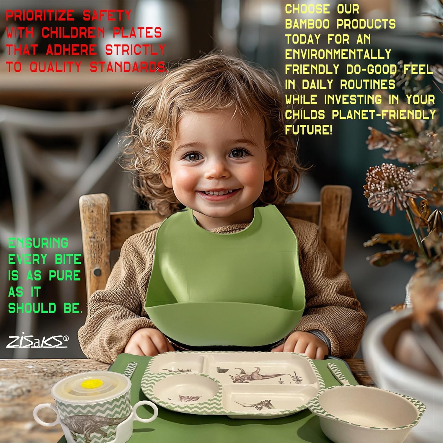 ZISaKS Toddler Plates and Bowls Set - Eco-Friendly Bamboo Kids Dinnerware