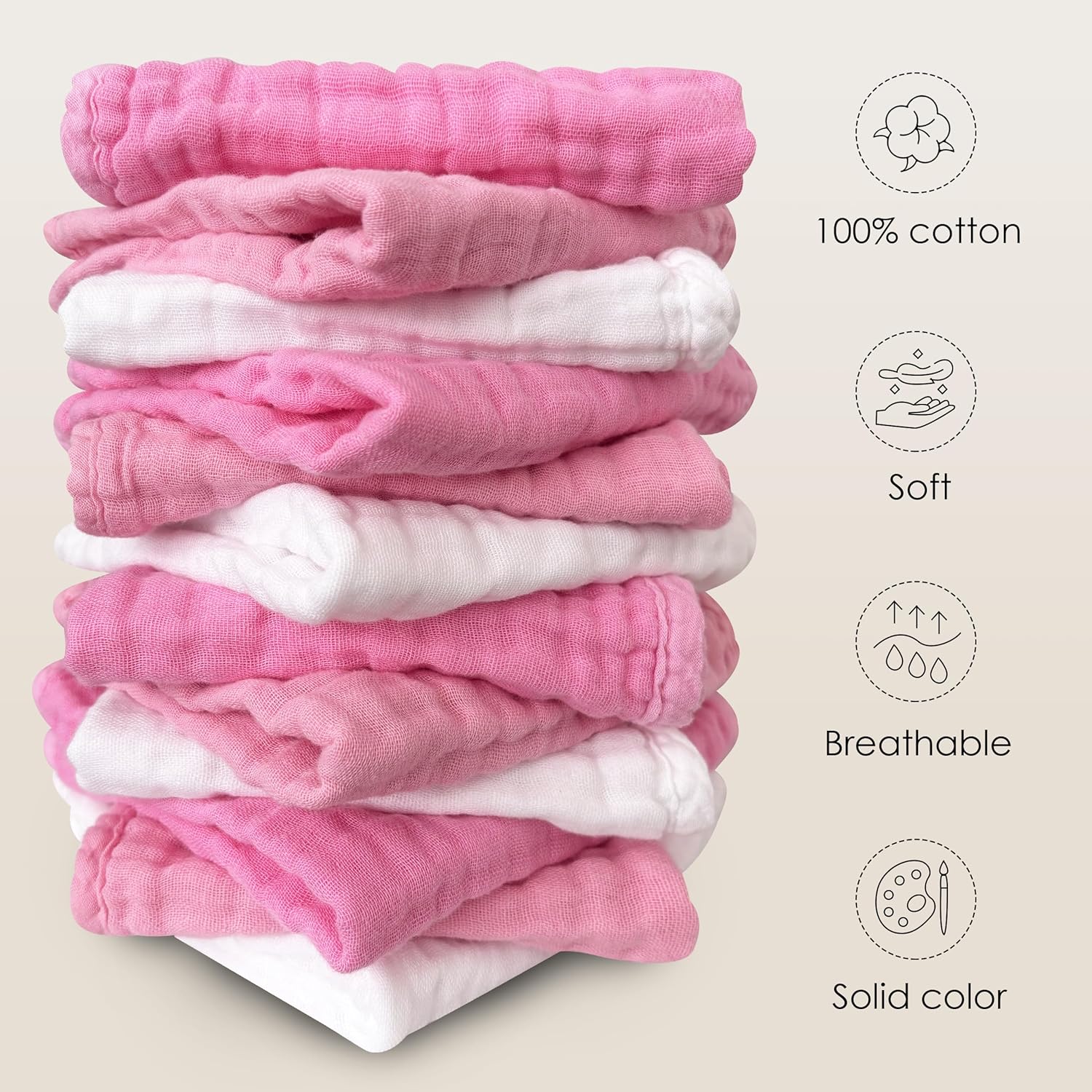Sunny zzzZZ 12 Pack Muslin Washcloths 12x12 Inches