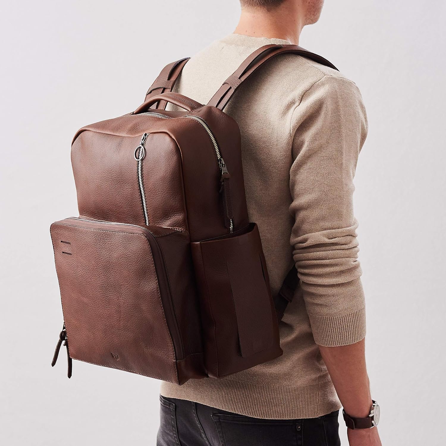 Brown Leather Diaper Bag Backpack with Changing Pad