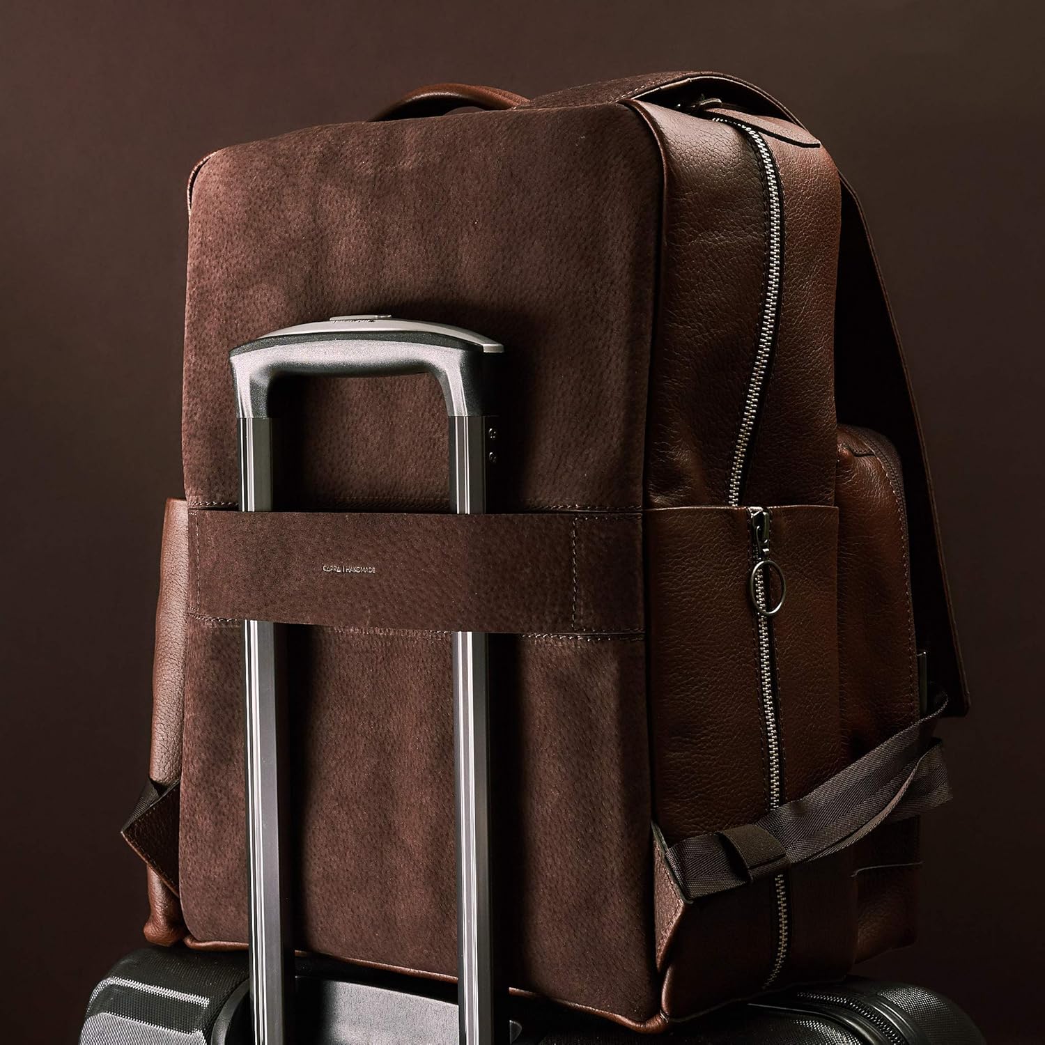 Brown Leather Diaper Bag Backpack with Changing Pad