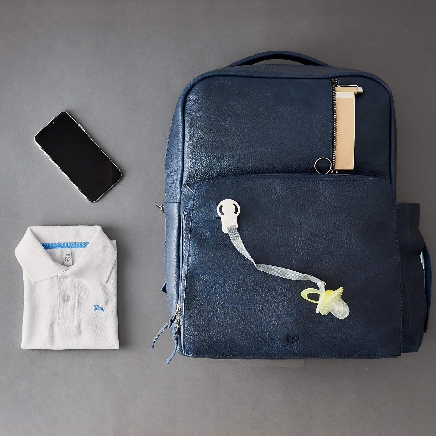 Capra Leather Blue Diaper Bag Backpack Multi Functional with Changing Pad