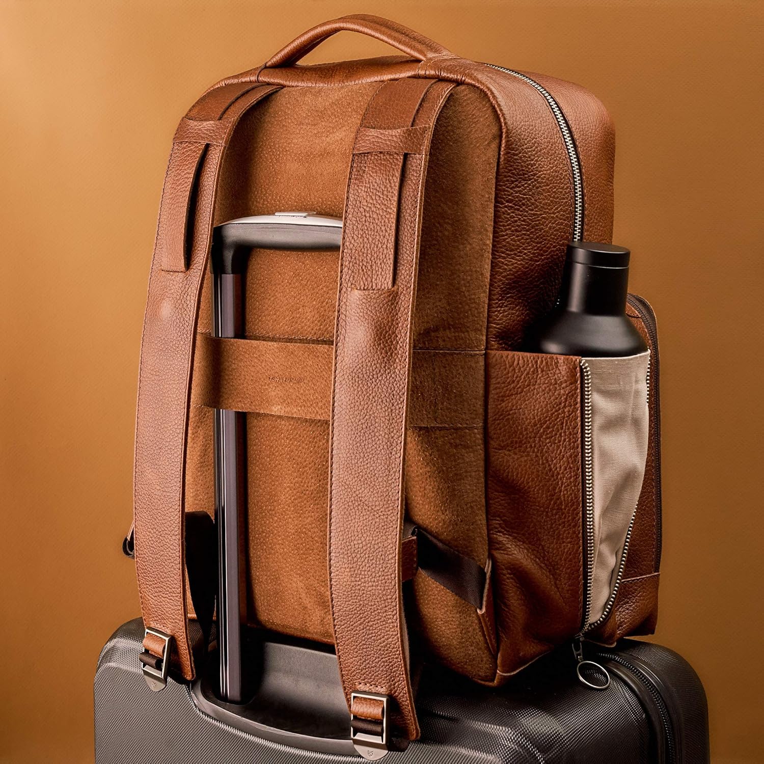 Tan Leather Diaper Bag Backpack for Mom and Dad