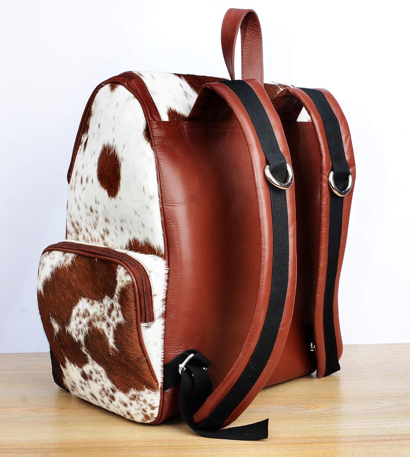 UGFashions Cowhide Diaper Bag Backpack Brown White