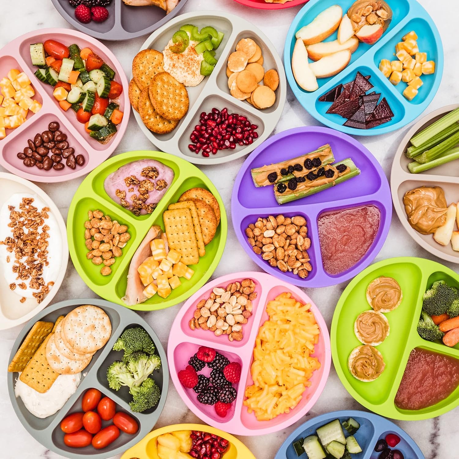 WeeSprout Unbreakable Silicone Divided Plates 3-Piece Set