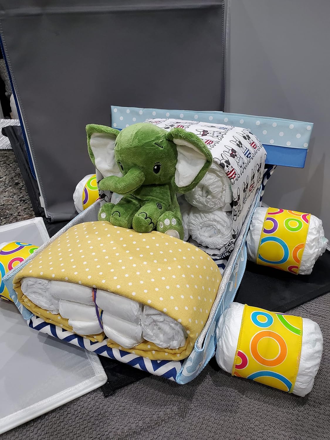 Cotton Racecar Diaper Cake with Polka Dots